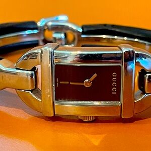 Gucci Women's Watch with Black and Silver Accents